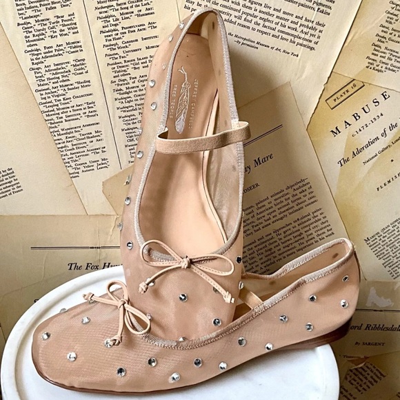 Free People Jeffrey Campbell Shine For You Ballet Flats Mesh Stone Beige - Picture 7 of 10